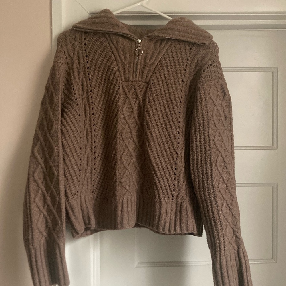 Sincerely Jules Brown Quarter-Zip Sweater